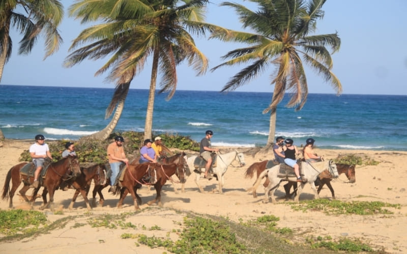 Riding through tropical countryside