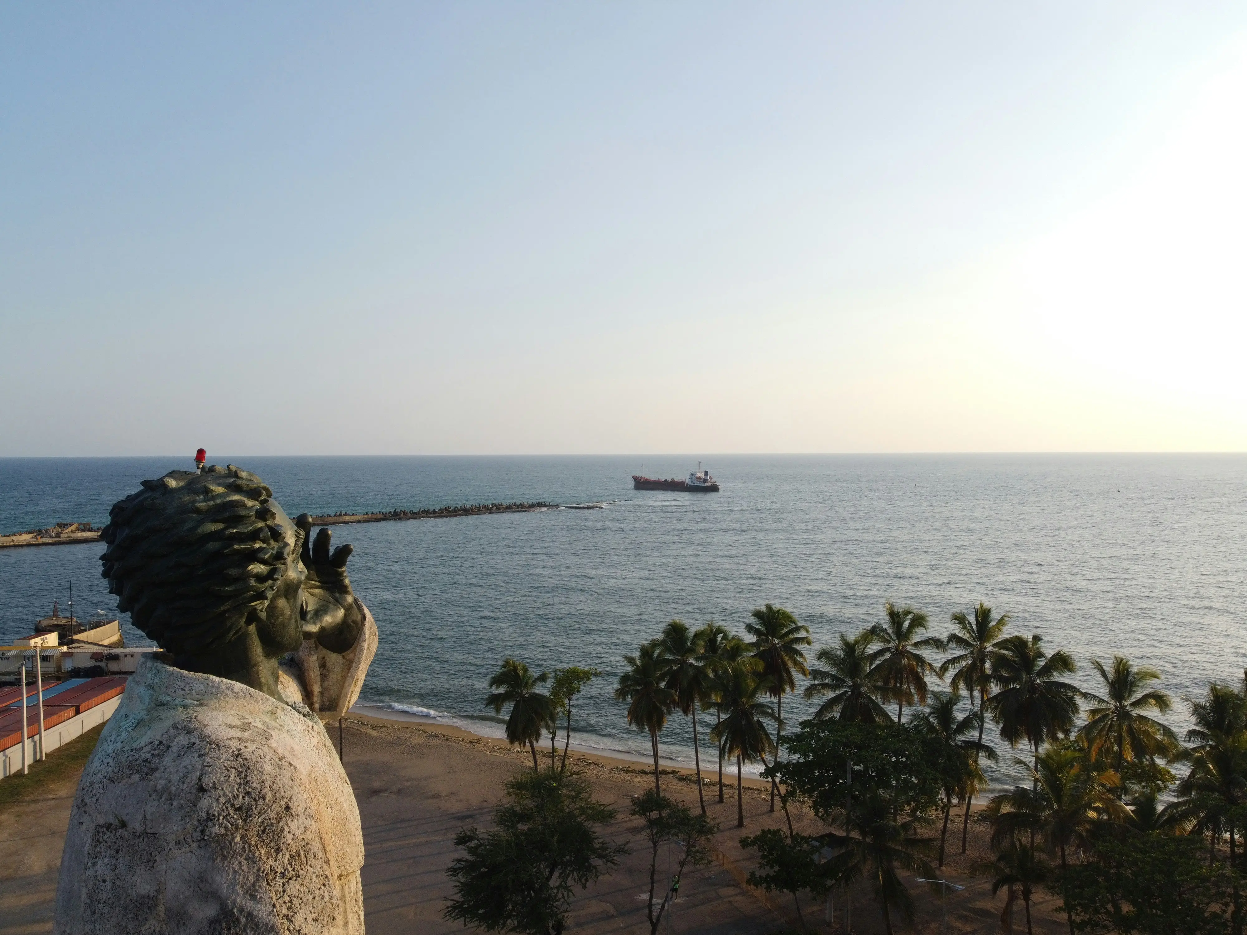 Statue overlooking the Caribbean Sea on Santo Domingo’s Malecón